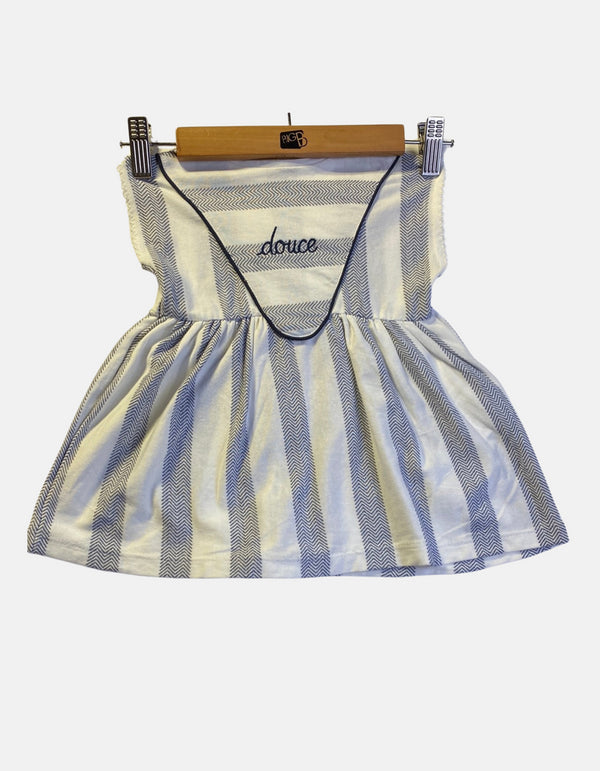 Baby Girls' Striped Sleeveless Dress with "Douce" Embroidery